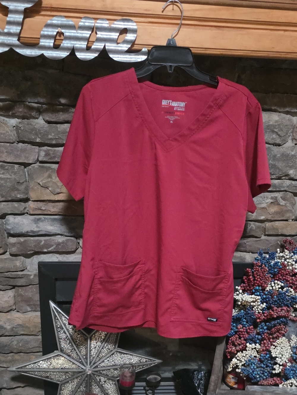 Gray's Anatomy By Baracko Spandex Stretch Wine Color Scrub Top Size XL